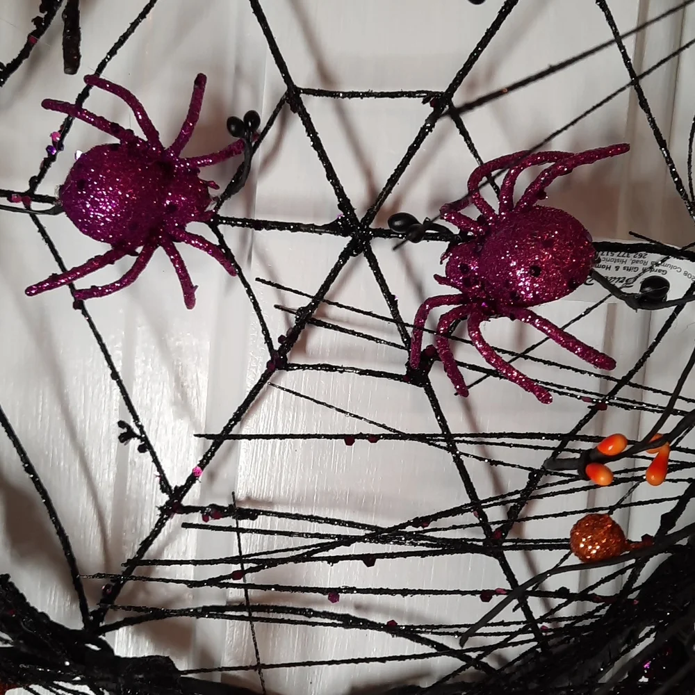 Wreath Glitter Spider Web Halloween Door Wall Decor Spiders Whimsical Fun